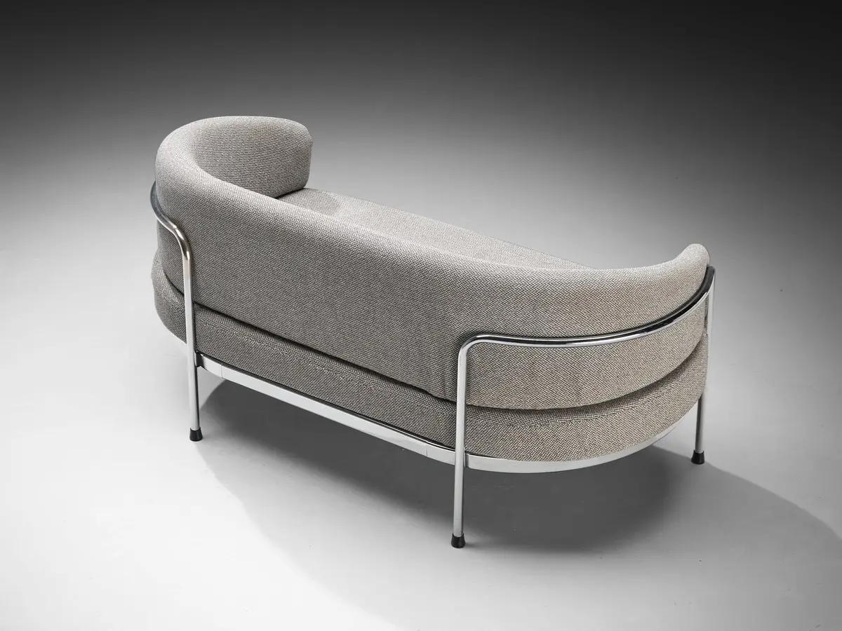 Hans Ell For 'T Spectrum Settee In Chrome And Grey Upholstery 1