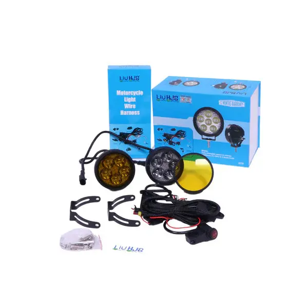 Liu Hjg 50W Round 5 Led Fog Lights With Yellow Cap And Wiring Kit And Dimmable Switchuniversal For Car & Bike (Pack Of 2) 1