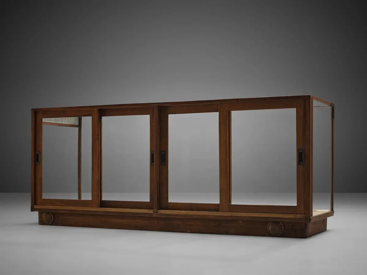 Large Art Deco Showcase In Stained Oak And Glass 1