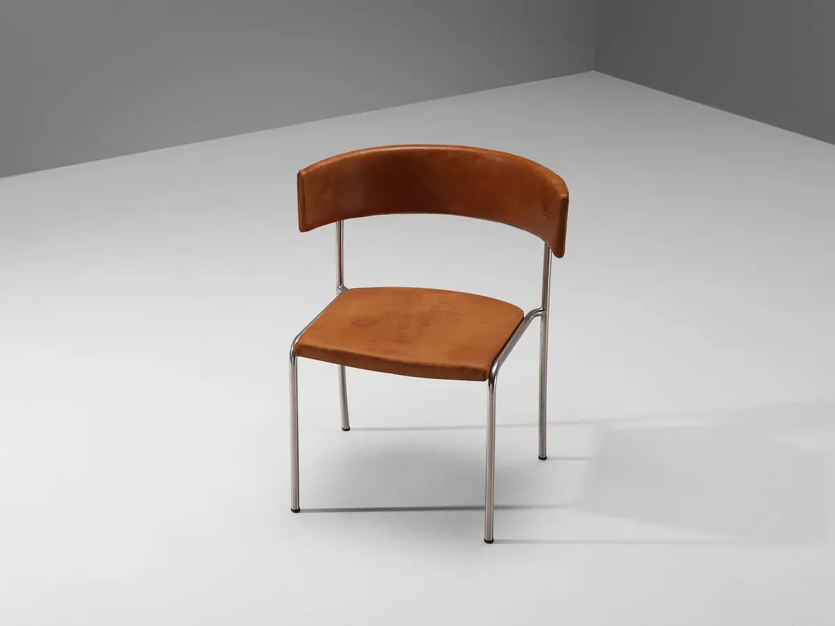 Erik Karlström Side Chair In Leather And Chromed Steel 1