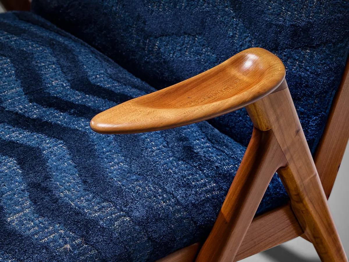 Taichiro Nakai Reupholstered Blue Armchair In Cherry 1