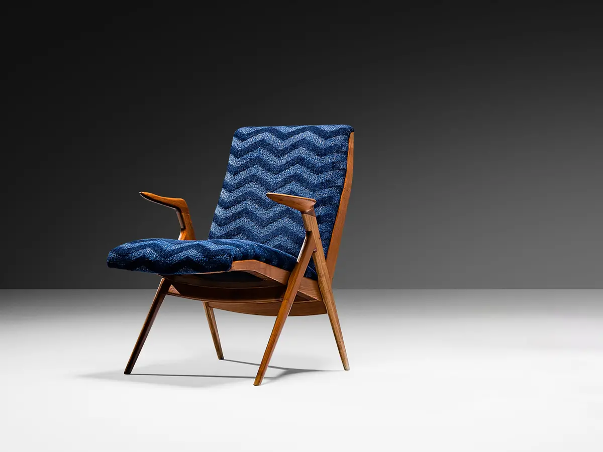 Taichiro Nakai Reupholstered Blue Armchair In Cherry 2