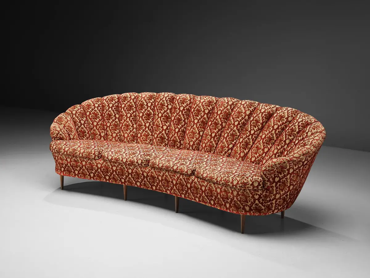 Elegant Curved Four-Seat Sofa In Floral Upholstery 1
