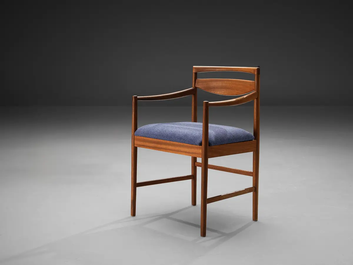 Dining Chair In Teak And Blue Upholstery 1