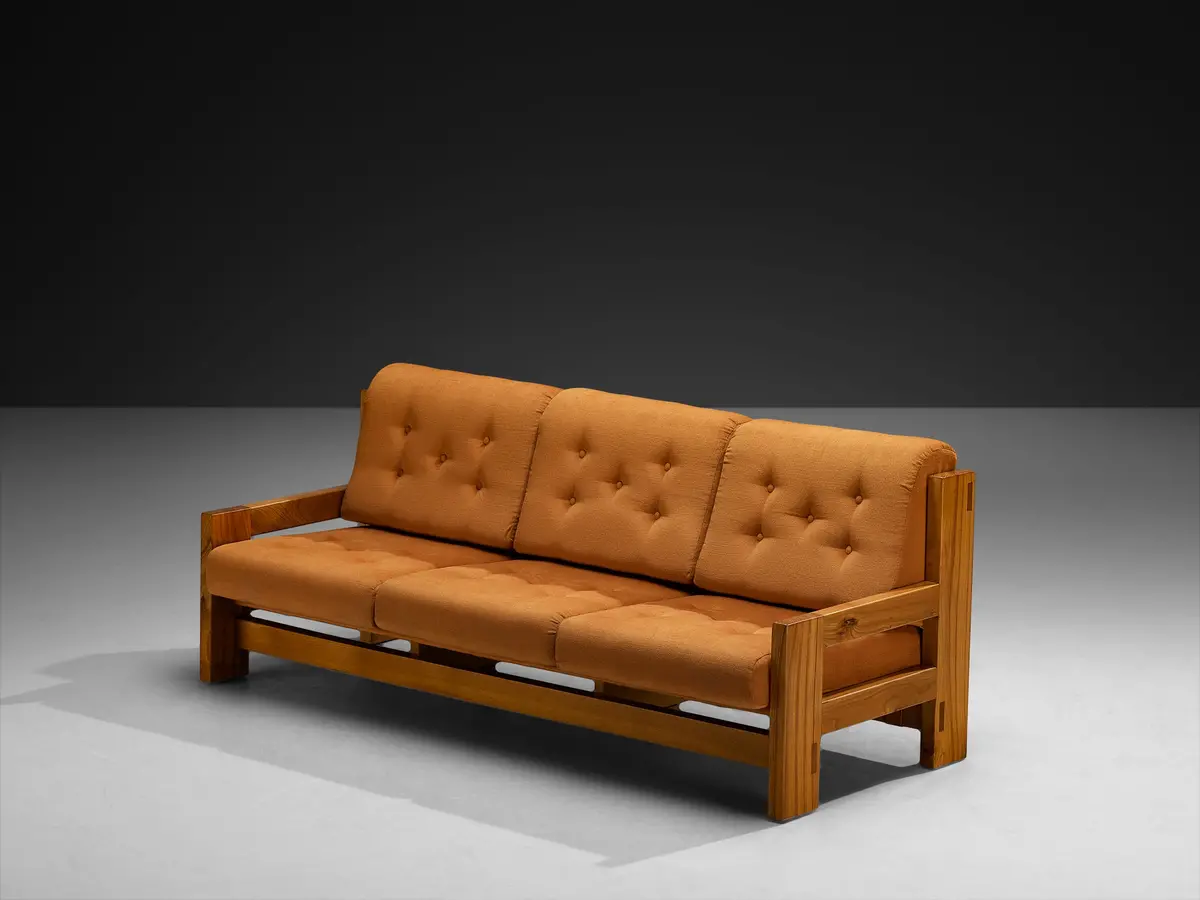 Mid-Century Modern French Sofa In Solid Elm 1
