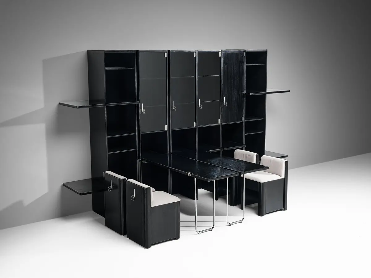 Vittorio Introini For Saporiti Wall Unit In Lacquered Ash And Chrome 1