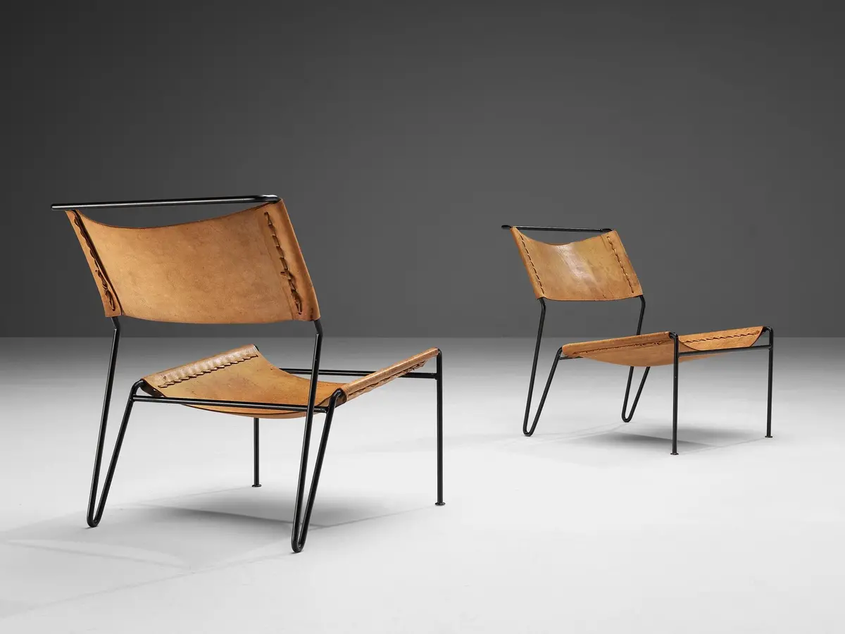 A. Dolleman For Metz & Co Pair Of Modernist Easy Chairs In Leather 1