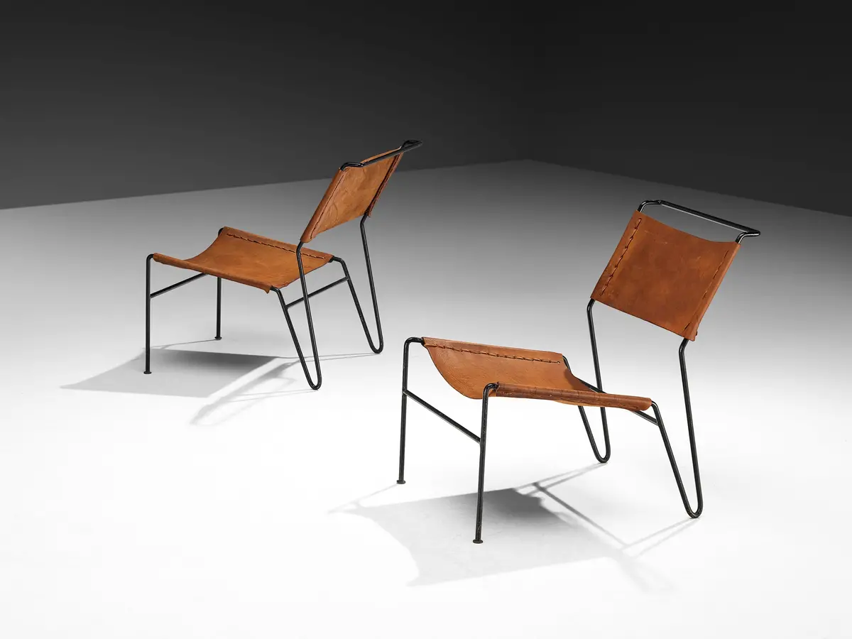 A. Dolleman For Metz & Co Pair Of Modernist Easy Chairs In Brown Leather 1