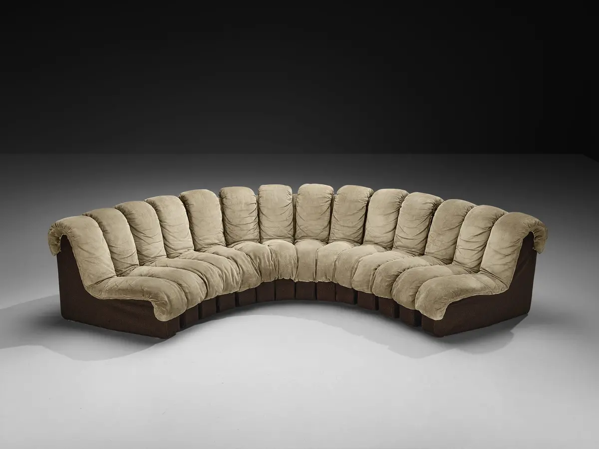 De Sede Ds-600 'Snake' Sectional Sofa In Warm Sage Colored Suede 1