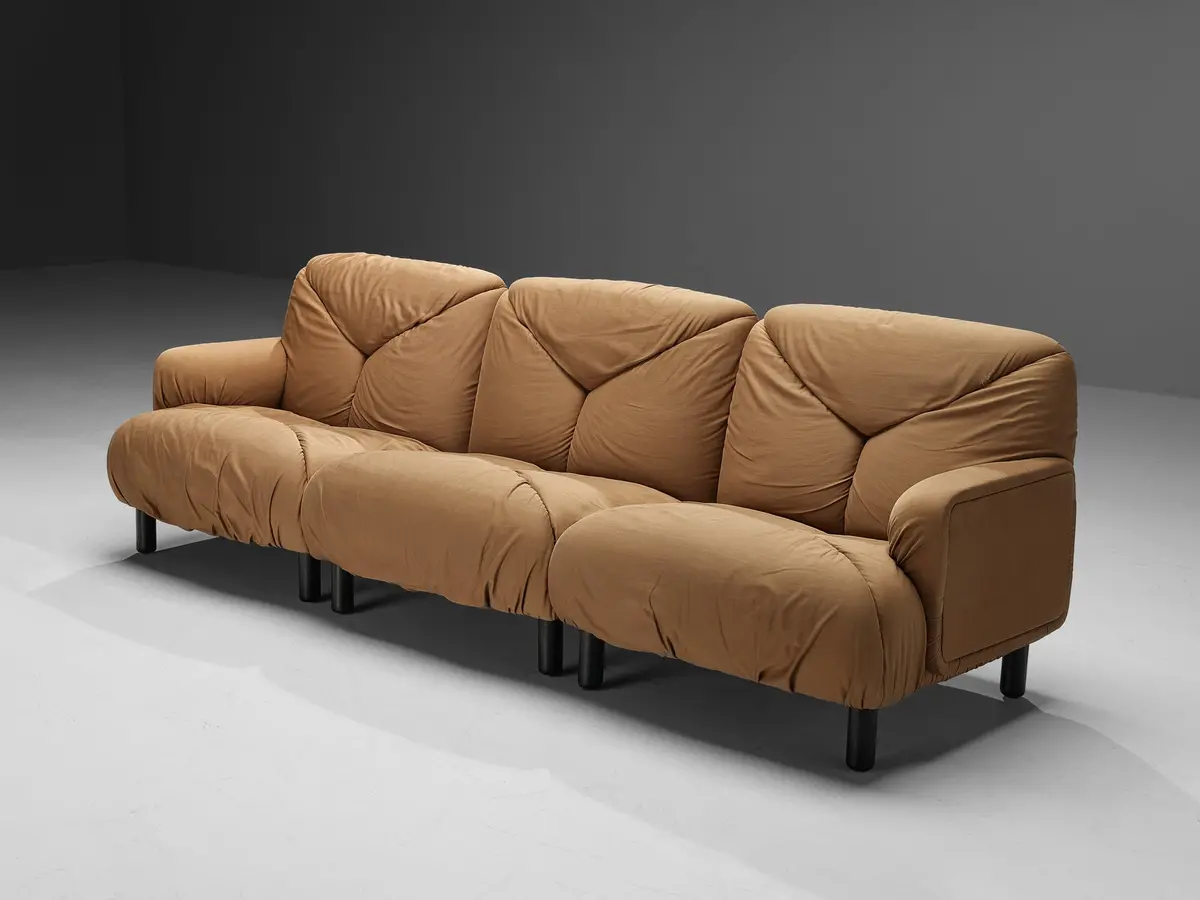 Vico Magistretti For De Padova 'Davis' Sofa In Camel Beige Upholstery 1