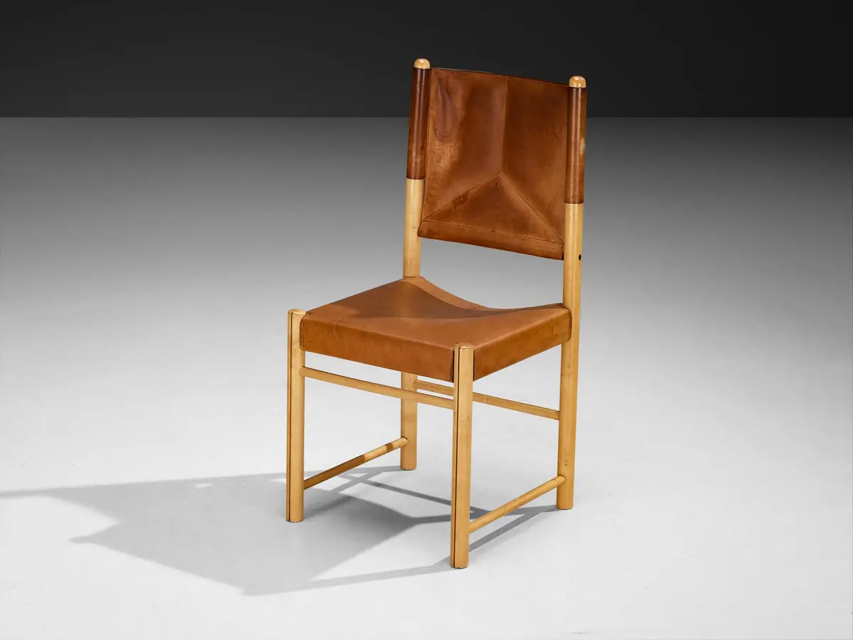 Italian Postmodern Dining Chair In Cognac Leather 1