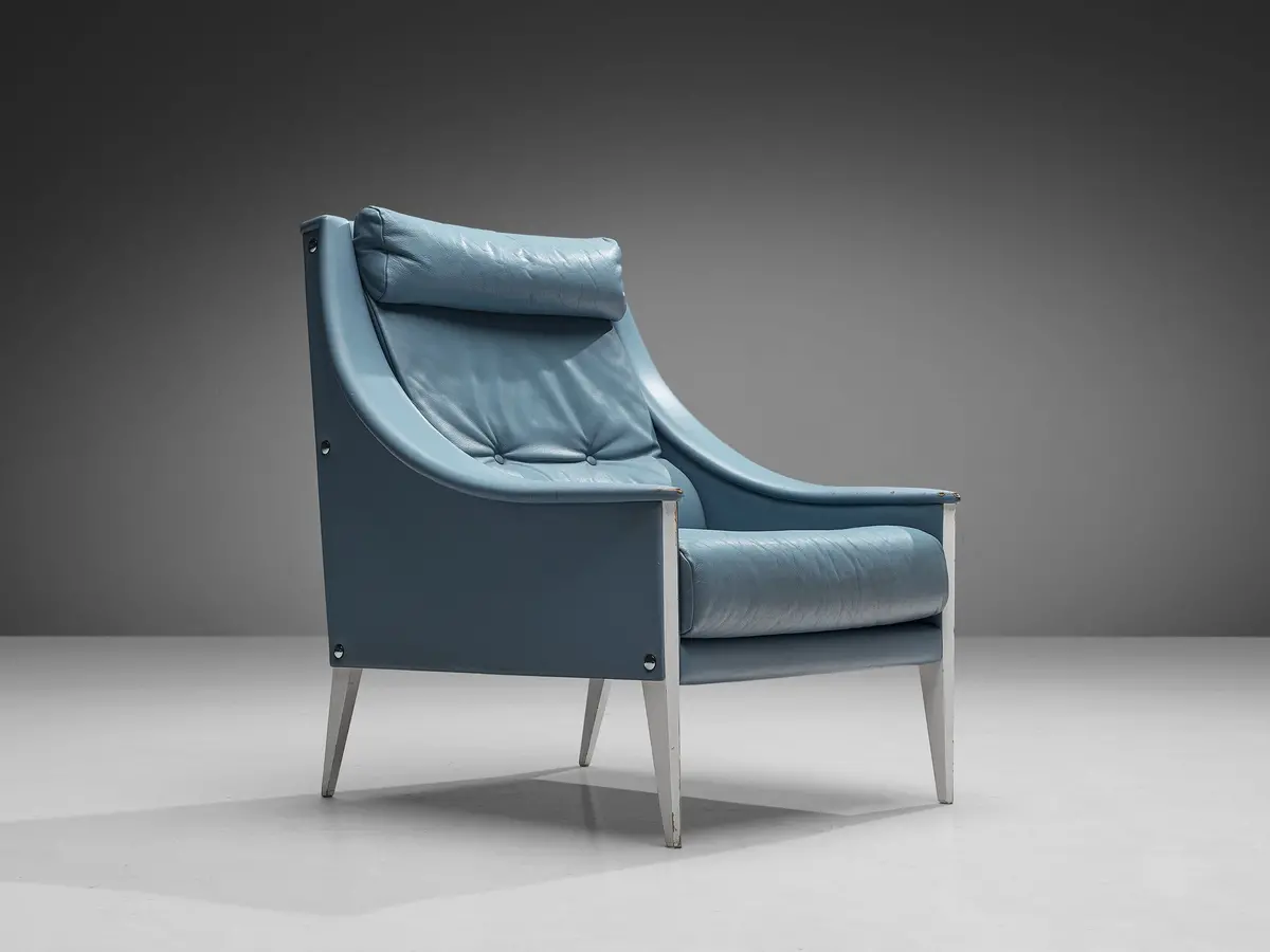 Gio Ponti For Poltrona Frau Lounge Chair 'Dezza' In Light Blue Leather 1