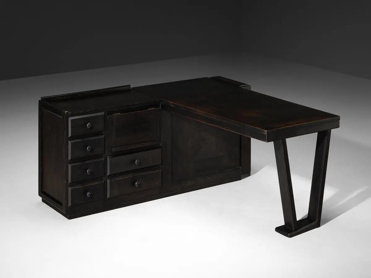 Guillerme & Chambron Free-Standing Corner Desk In Dark Oak 1