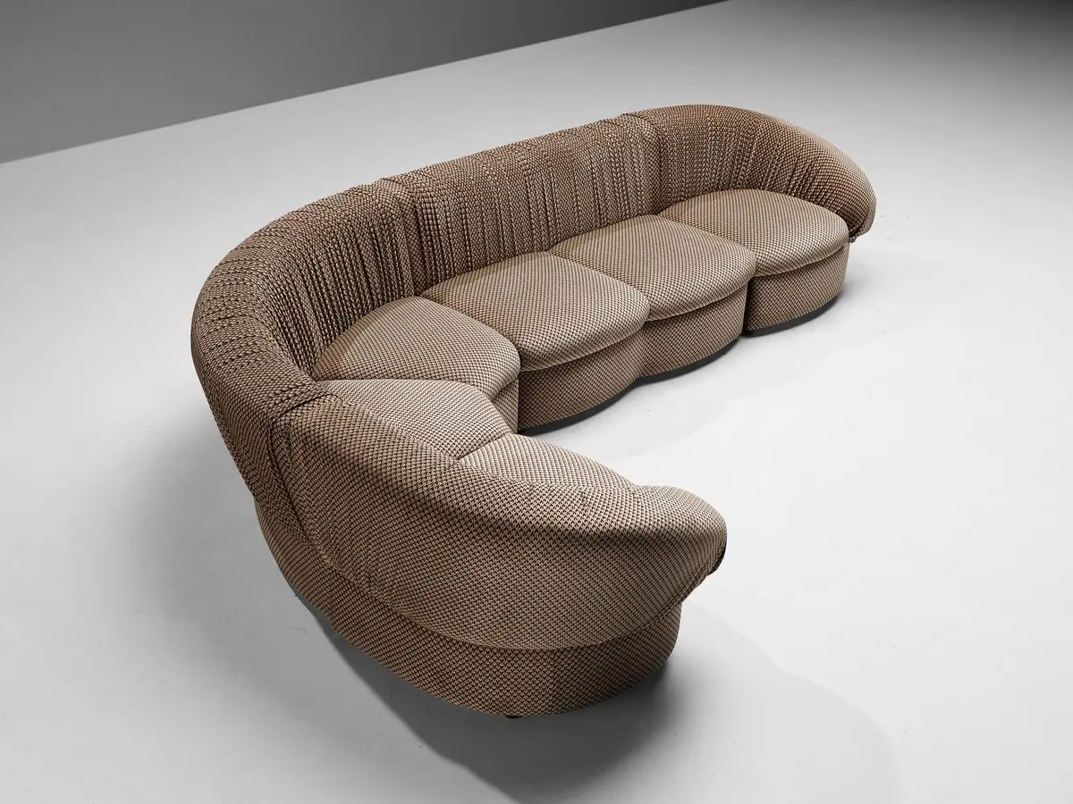 Characteristic Italian Modular Sofa In Brown And Beige Upholstery 1