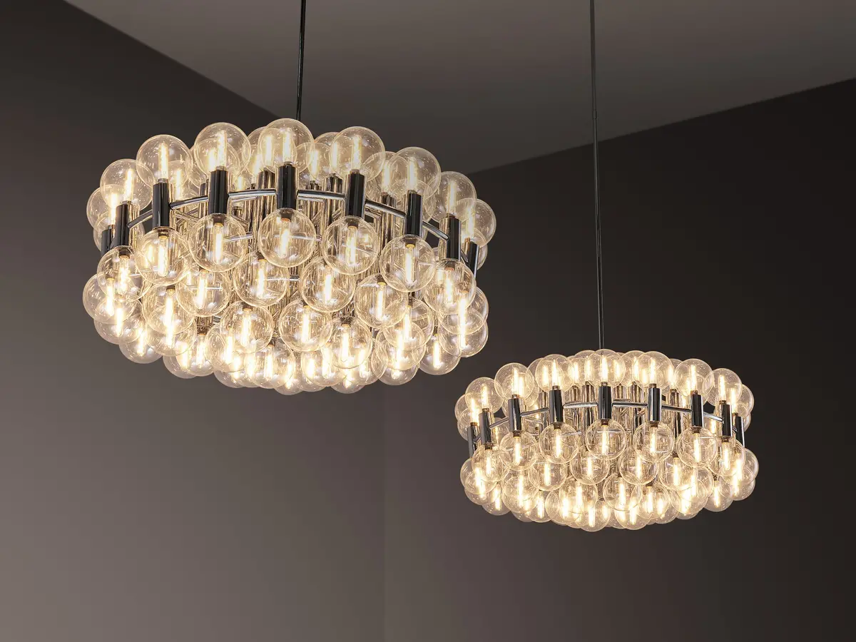 Motoko Ishii For Staff Large Chandeliers In Chrome With 72 Glass Orbs 1