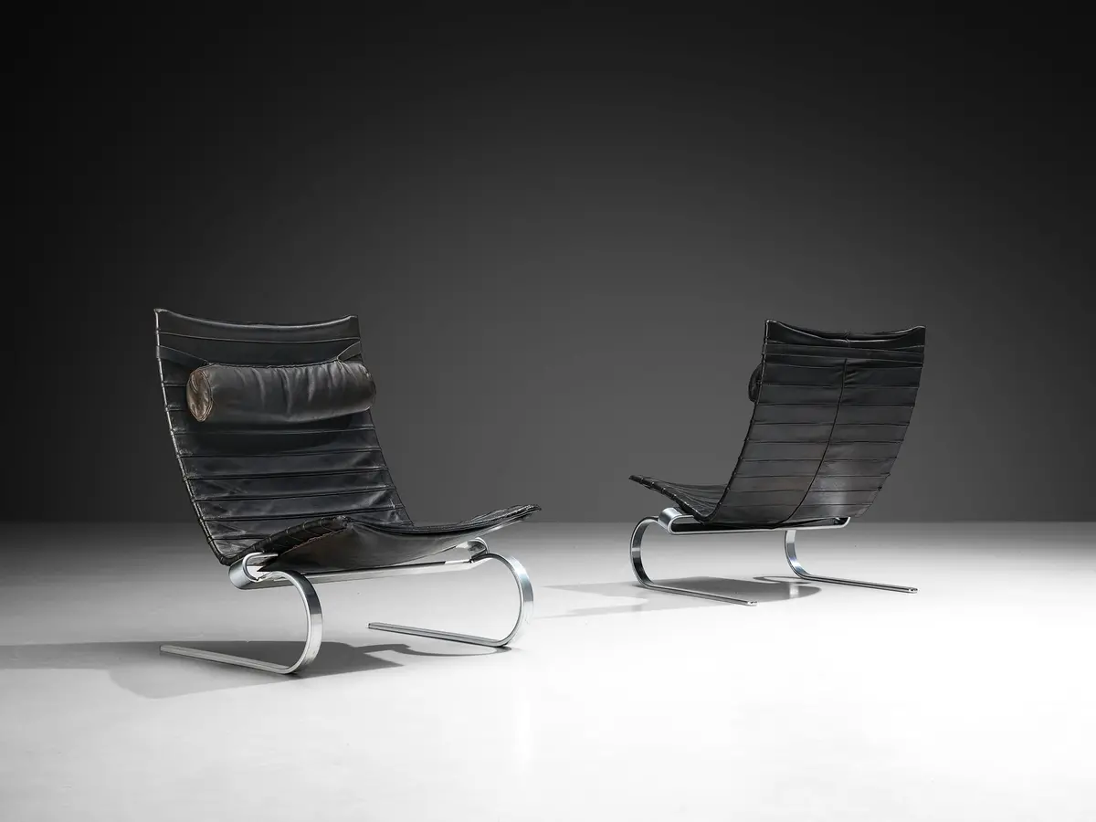 Poul Kjærholm For E. Kold Christensen Pair Of 'Pk20' Lounge Chairs In Leather 1