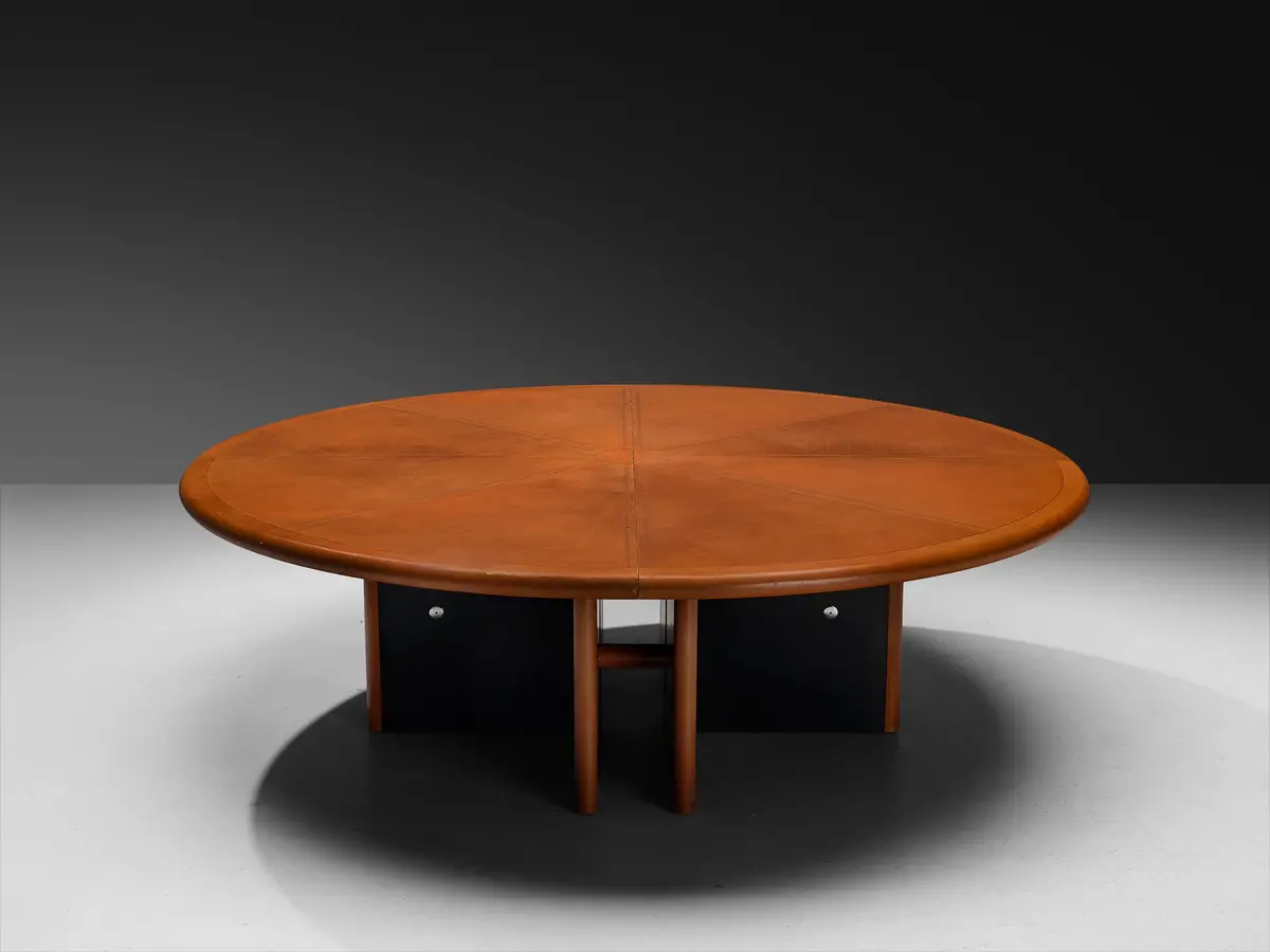 Guido Faleschini For Mariani Round Table In Cognac Leather 8Ft 1