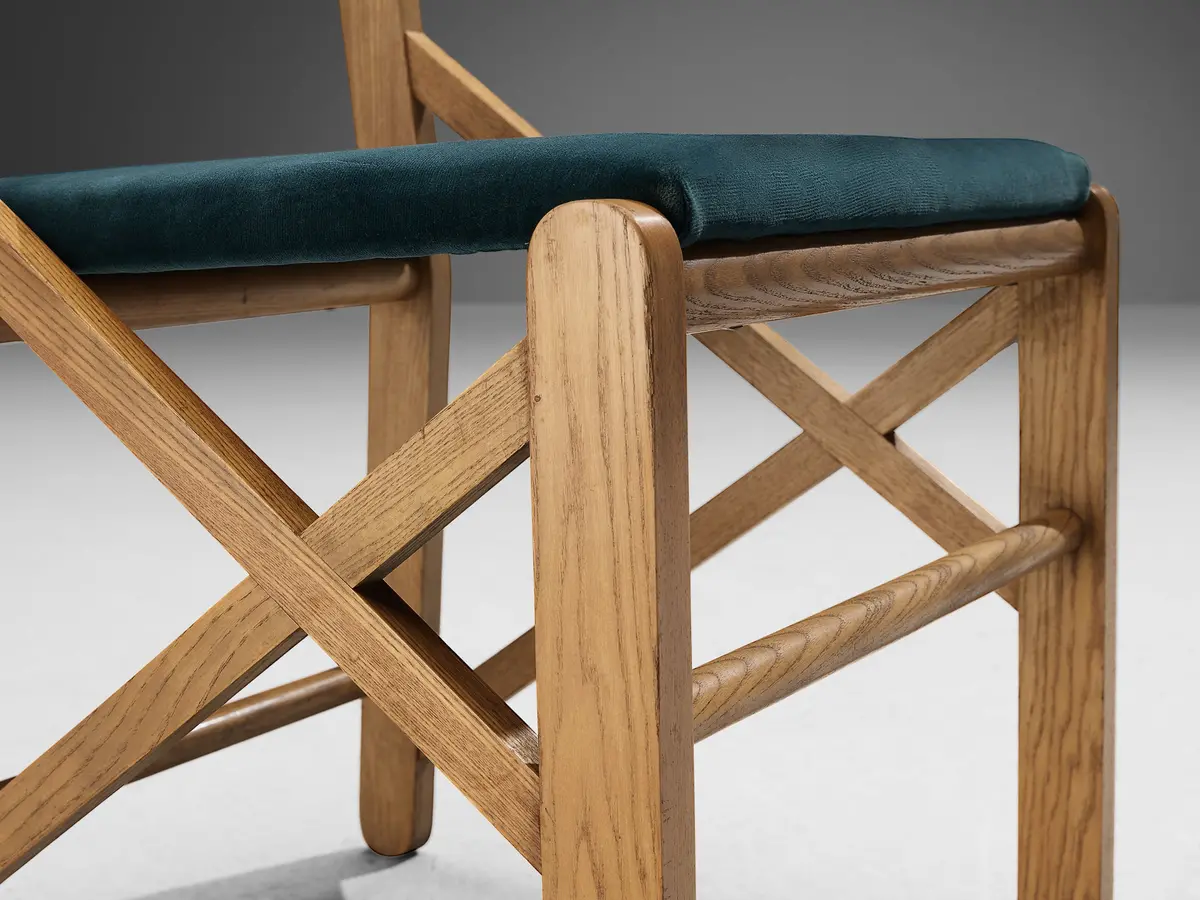 Italian Pair Of Dining Chairs With Structural Frames In Oak 2
