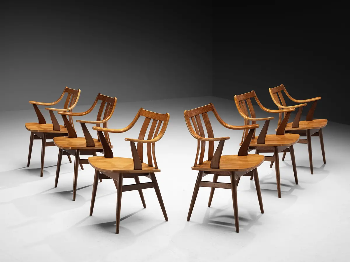 Dutch Set Of Six Organically Curved Dining Chairs In Teak 1