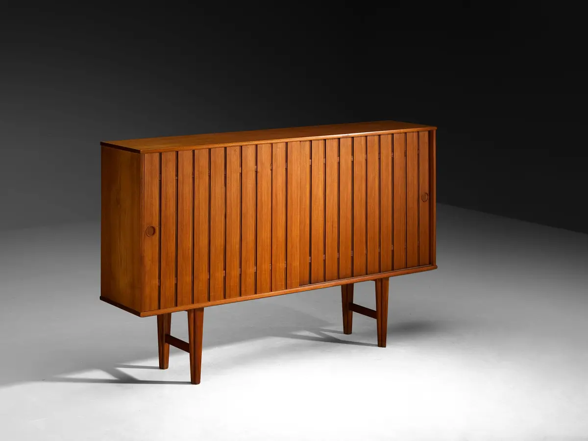 Scandinavian Sideboard With Slatted Doors In Teak 1
