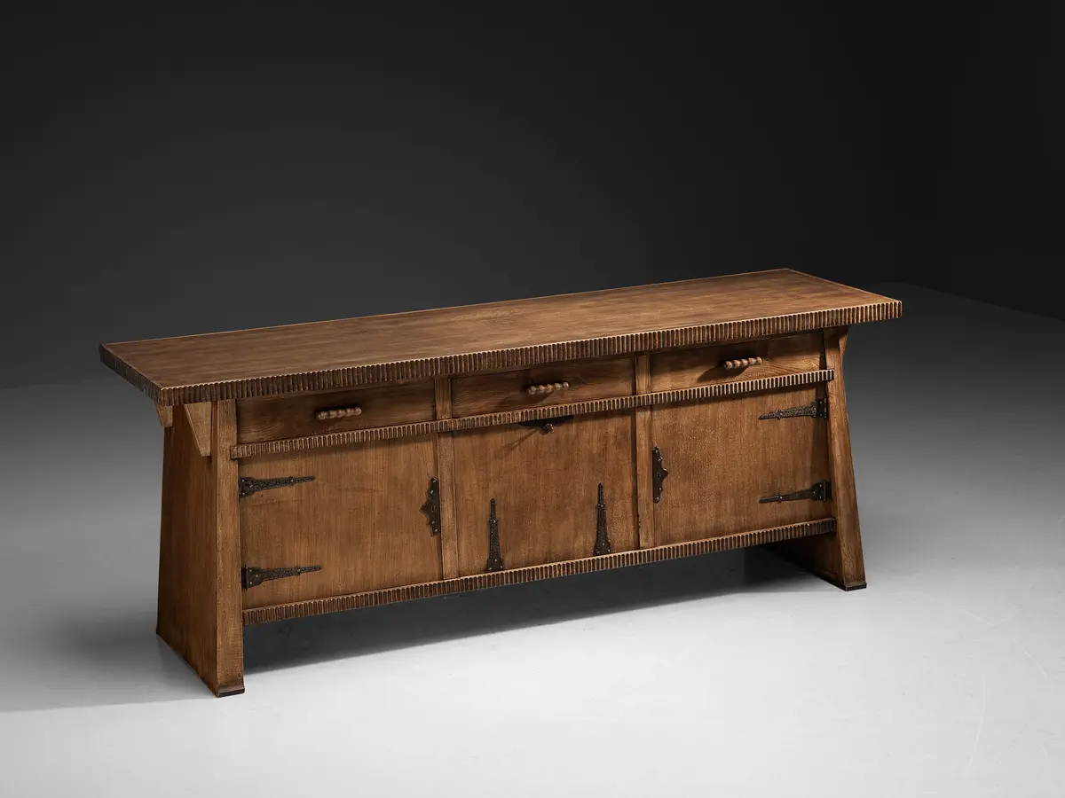 Ernesto Valabrega For Studio Vittorio Valabrega Sideboard In Solid Oak And Iron 1