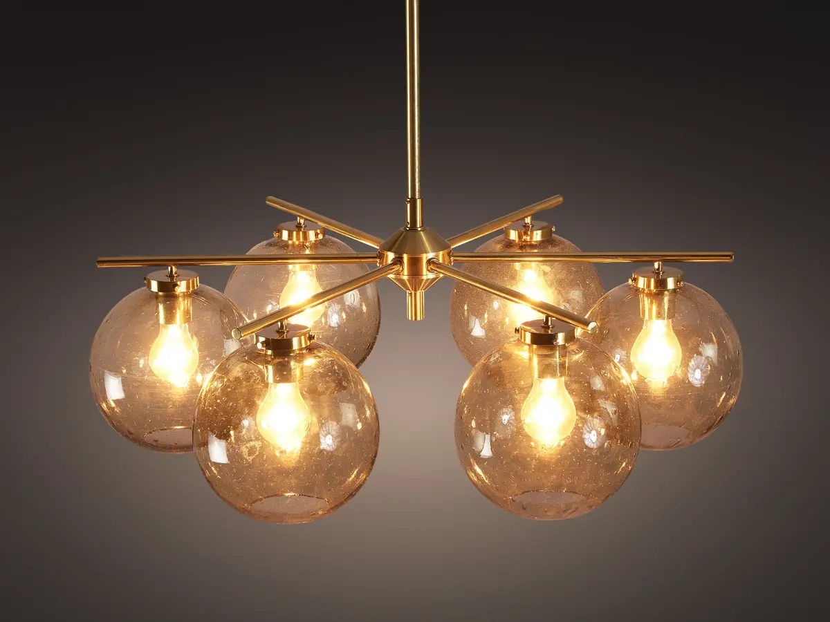 Holger Johansson For Westal Chandelier In Brass And Smoked Glass 1