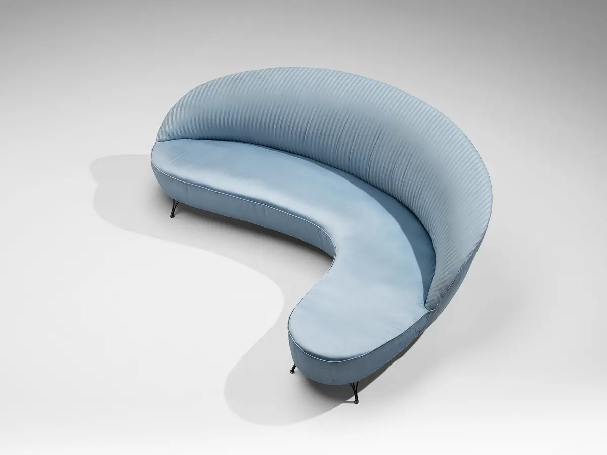 Italian Freeform Curved Sofa In Light Blue Upholstery 1