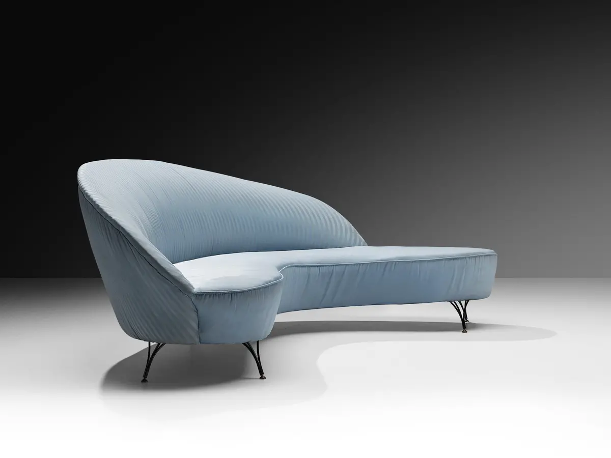 Italian Freeform Curved Sofa In Light Blue Upholstery 1
