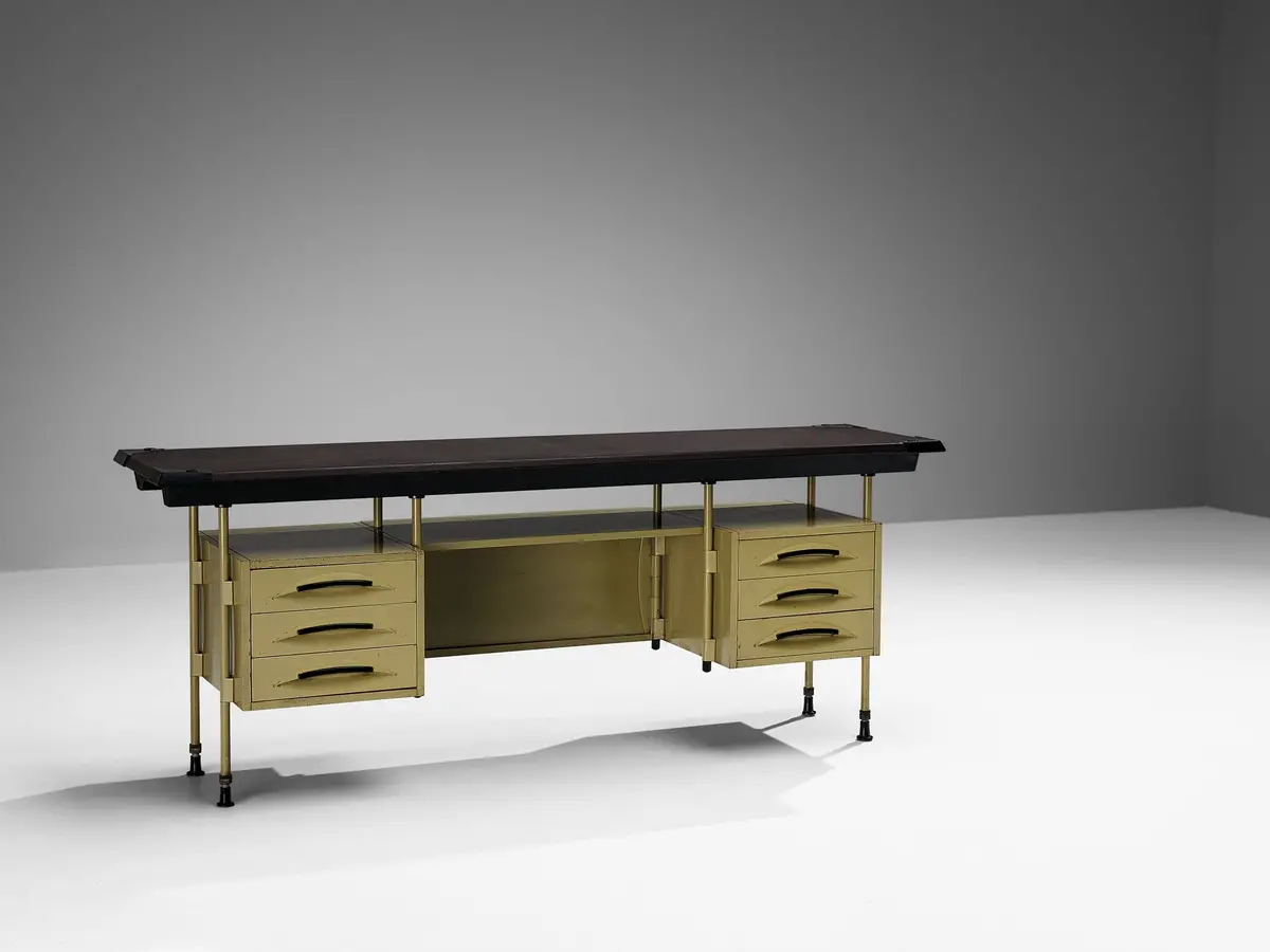 Rare Studio Bbpr For Olivetti ‘Spazio’ Sideboard In Green Coated Steel 1