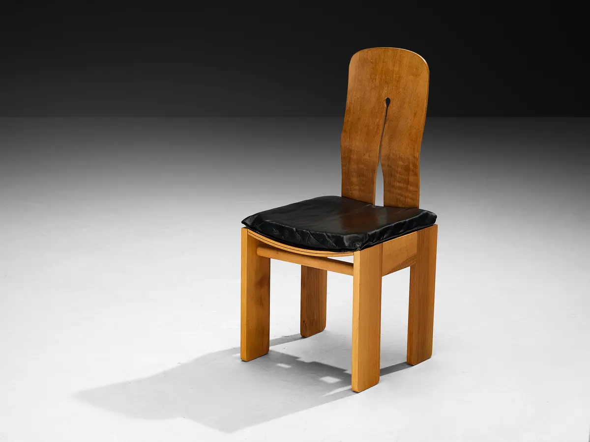 Carlo Scarpa For Bernini Dining Chair In Walnut And Black Leather 1