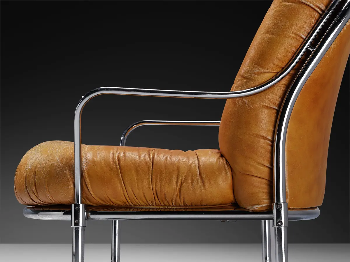 Carlo De Carli For Cinova '915' Lounge Chair In Cognac Leather 1
