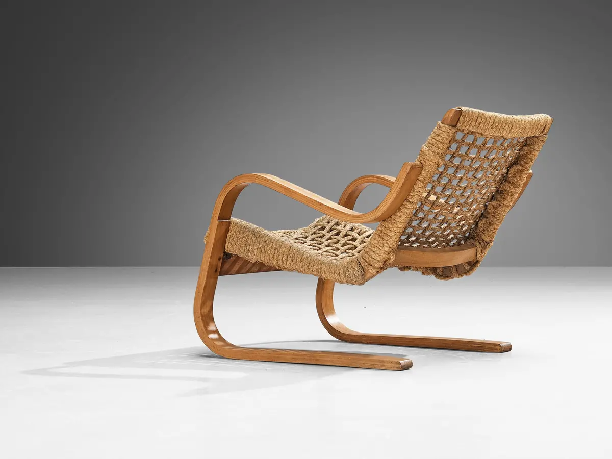 Rare 1930S Alvar Aalto For Stylclair In Plywood And Braided Straw 1