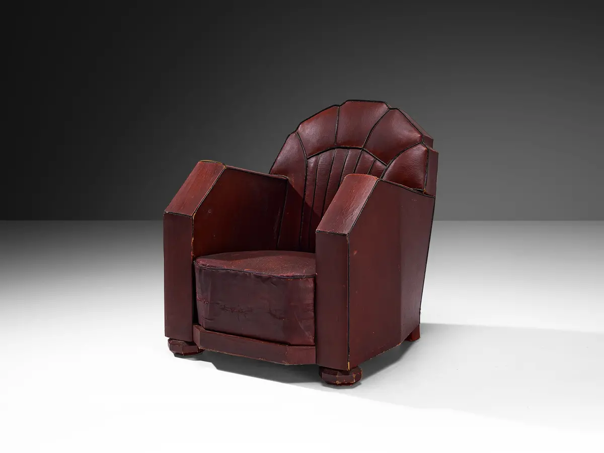 French Art Deco Club Chair In Burgundy Leather 1