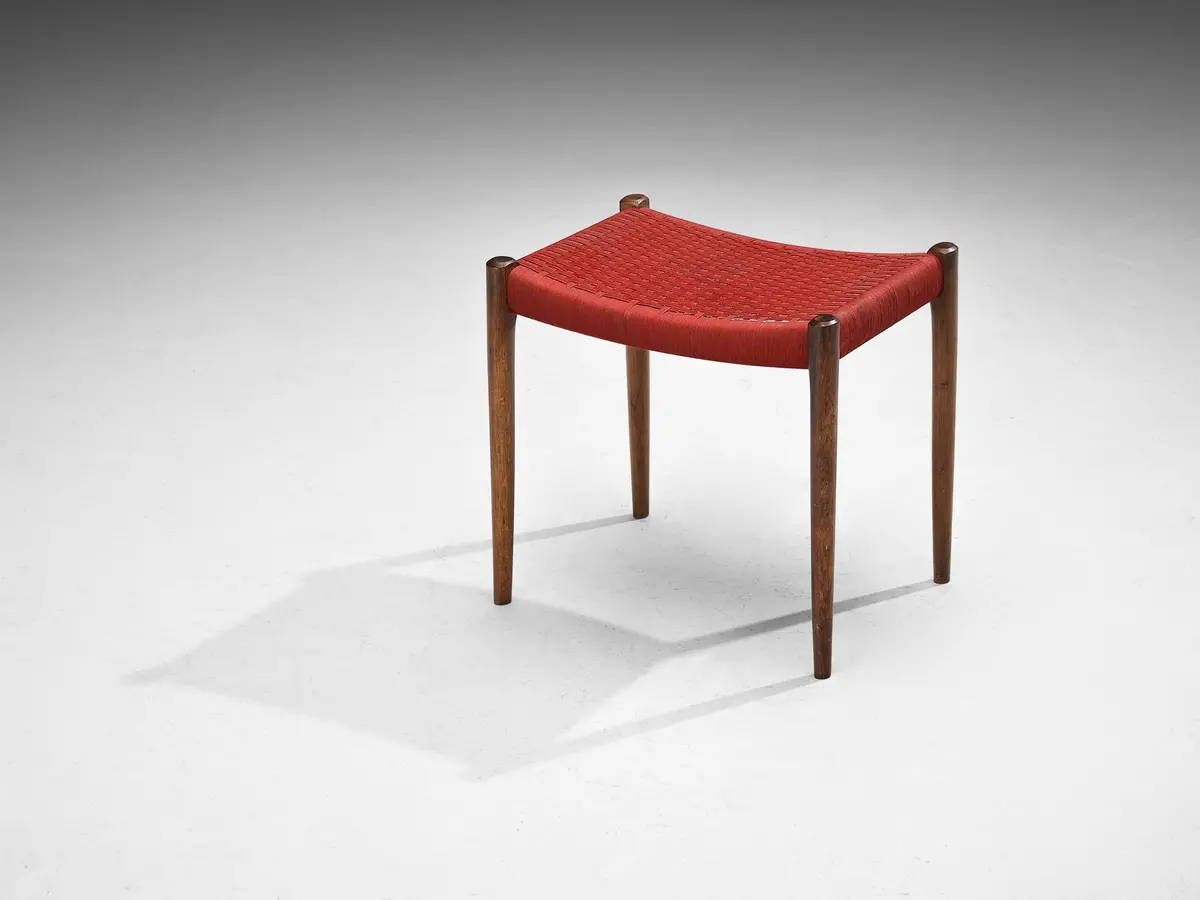 Niels Otto Møller For J.L. Møller Stool In Teak And Red Fabric 1