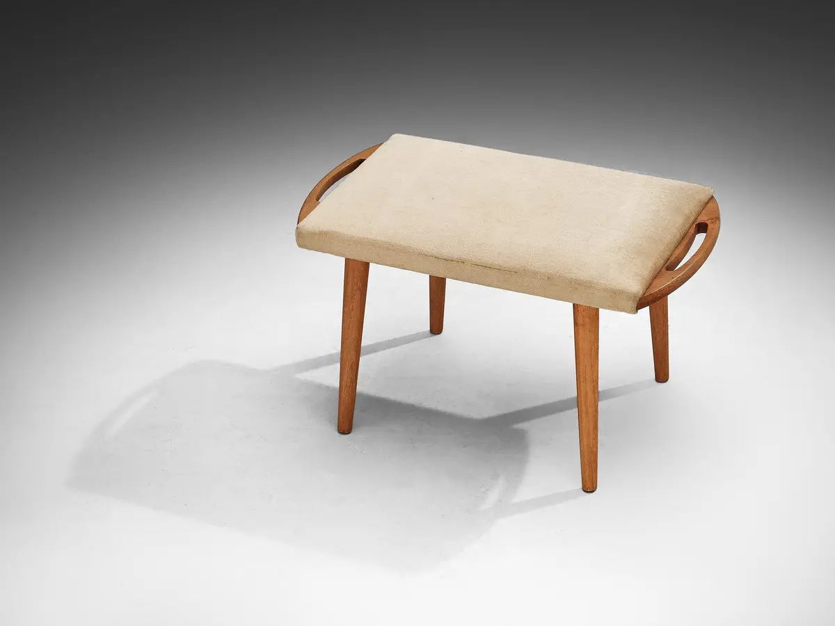 Stool In Teak And Yellow Upholstery 1