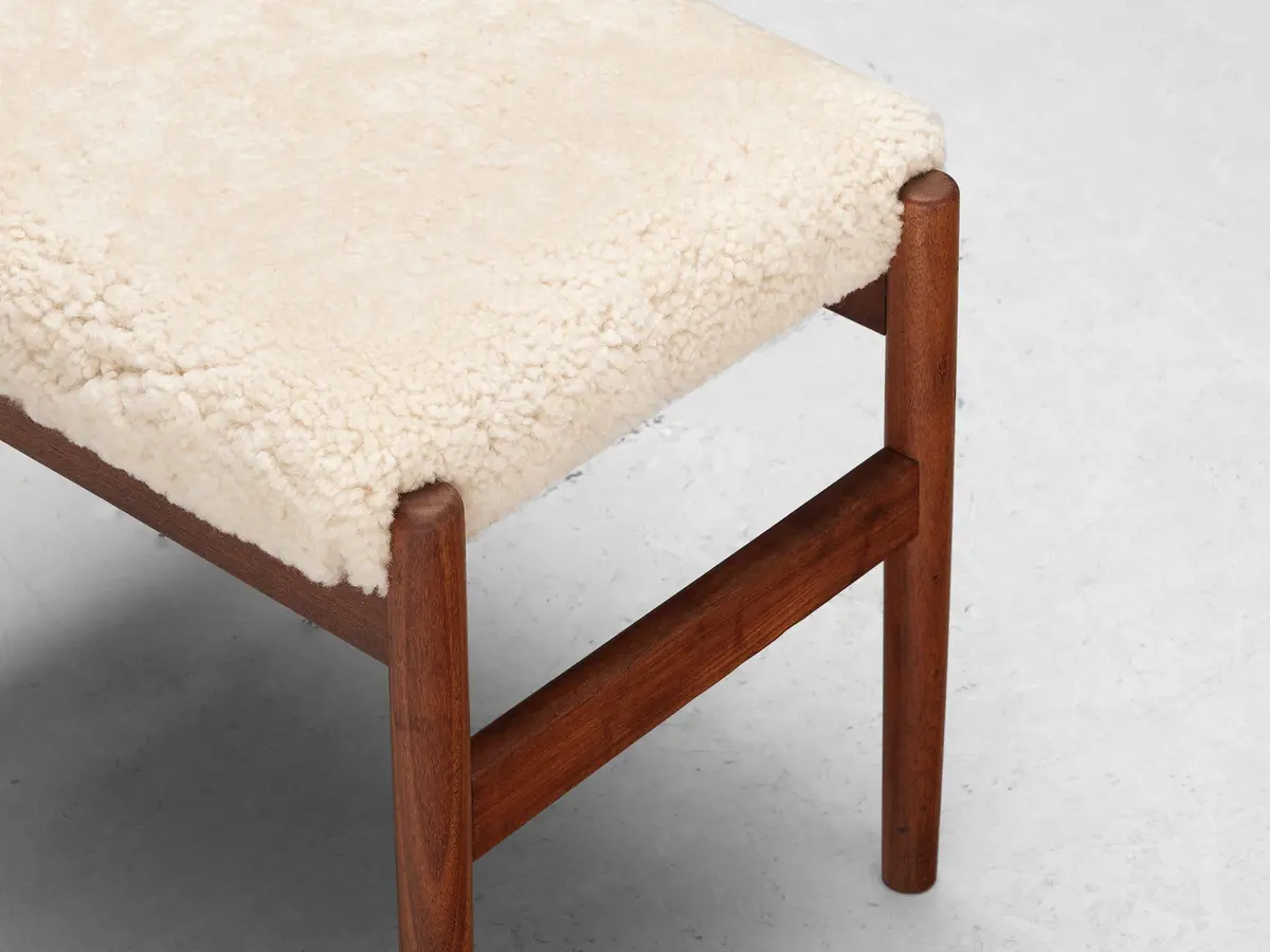 Scandinavian Stools In Teak And Shearling Upholstery 2