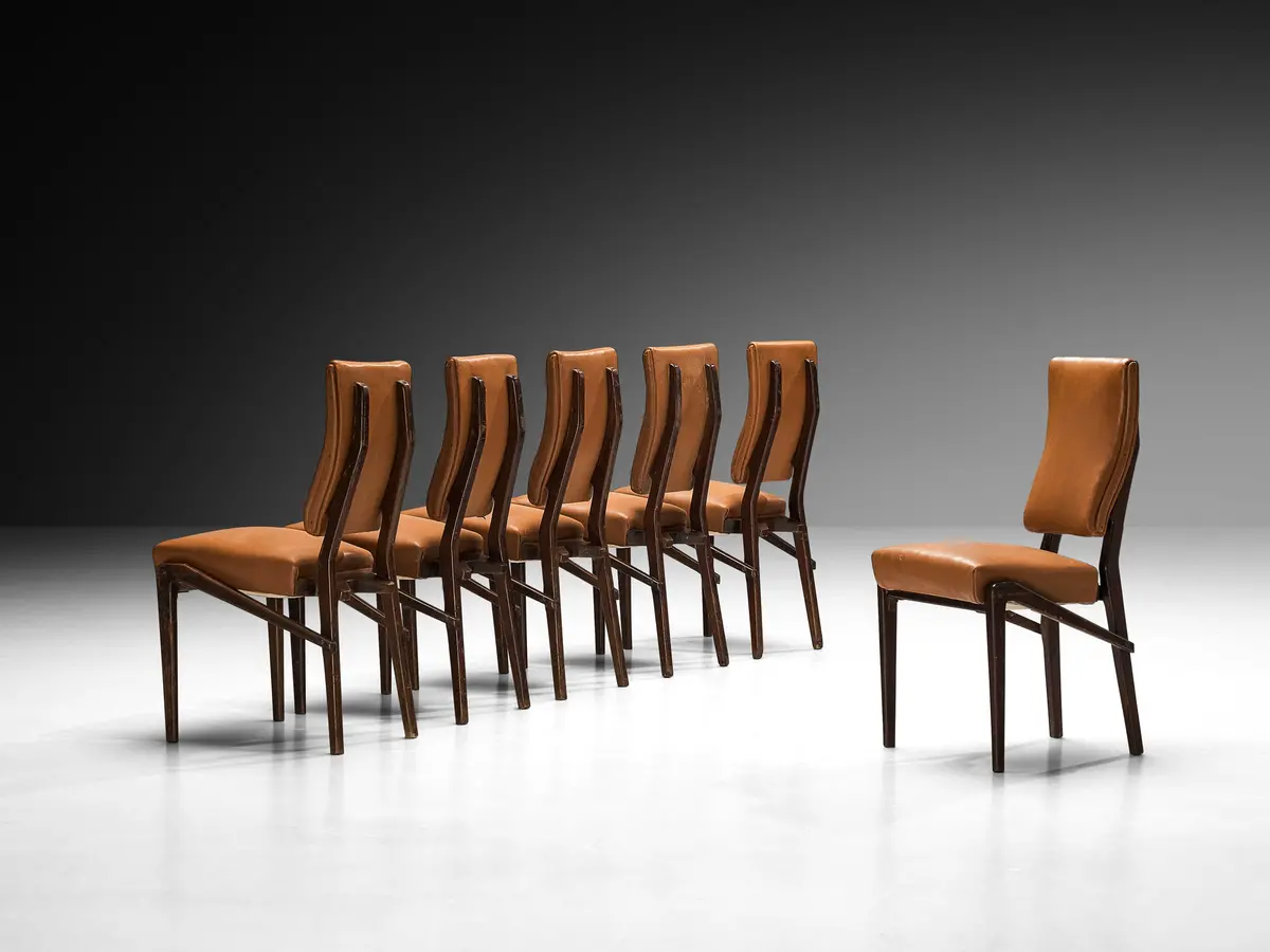 Unique Mario Oreglia Set Of Six Dining Chairs With Sculptural Wooden Frame 1