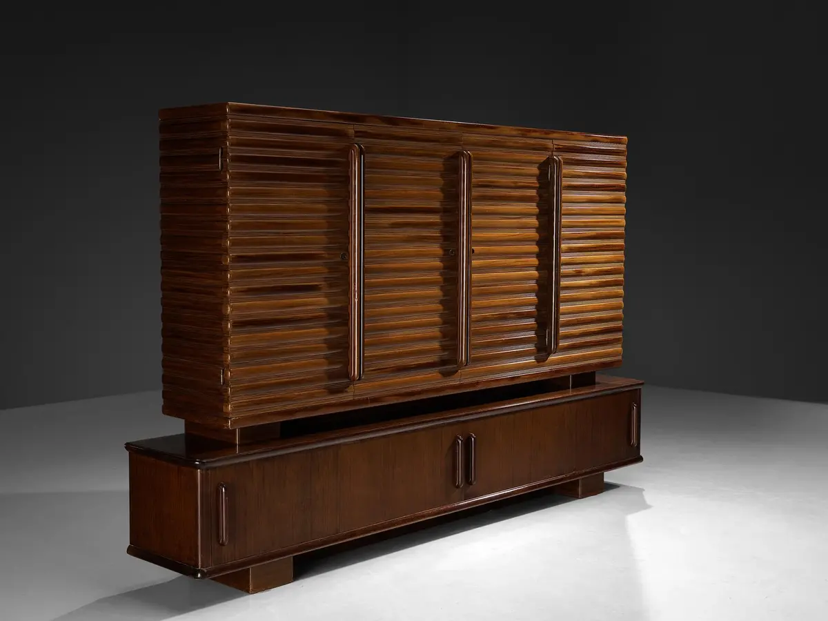 Enrico & Paolo Borghi High Sideboard In Mahogany With Carved Doors 1
