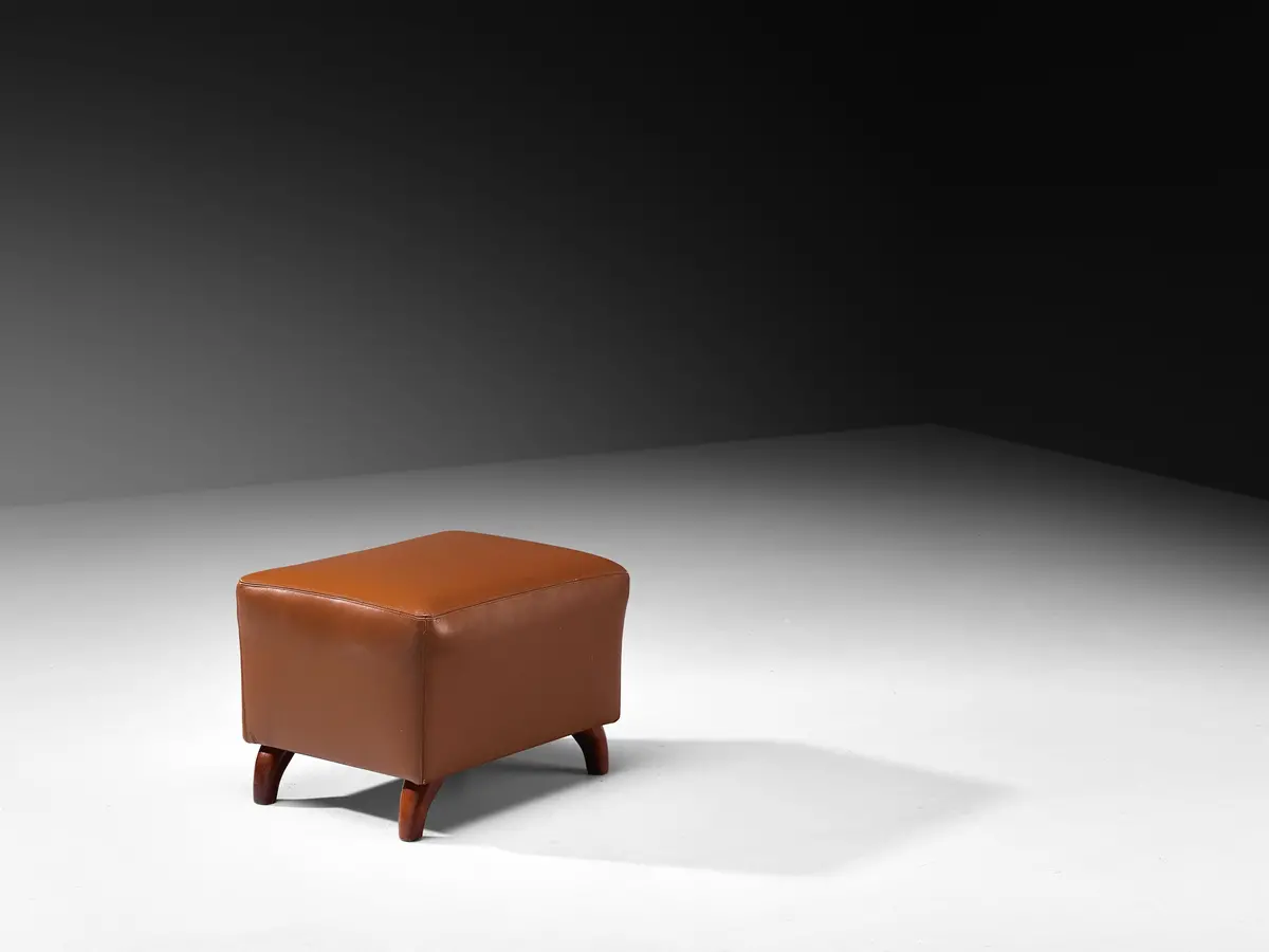 Eugenio Gerli For Tecno Ottoman In Cognac Brown Leather 1