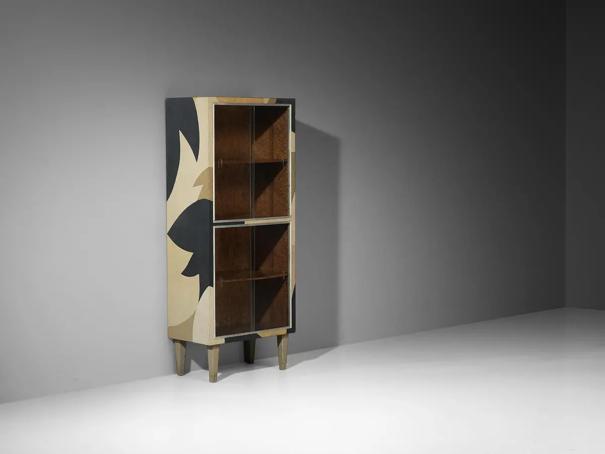 1930S Italian Vitrine With Natural Outlines In Black Beige And Gold 1