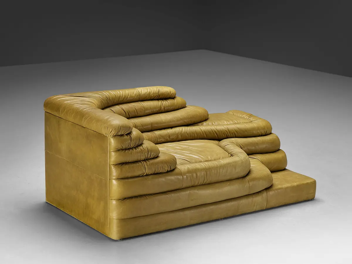 Ubald Klug For De Sede 'Terrazza' Landscape In Olive Green Leather 1
