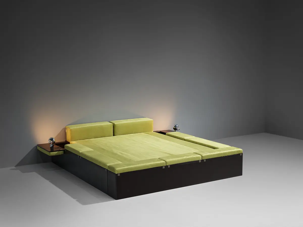 Vittorio Rossi And Luciano Bertoncini For Cjfra 'Zattera' Bed In Green Fabric 1