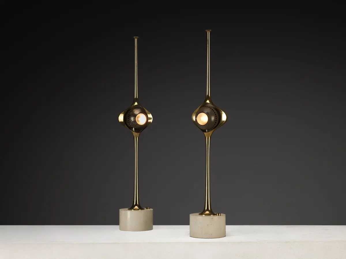 Angelo Lelii For Arredoluce ‘Cobra’ Table Lamps In Brass 1