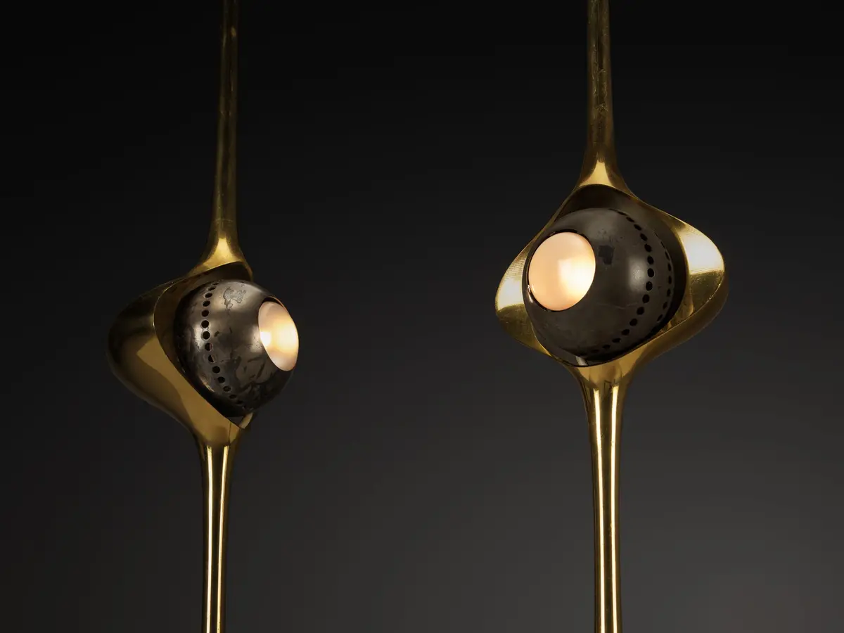 Angelo Lelii For Arredoluce ‘Cobra’ Table Lamps In Brass 2