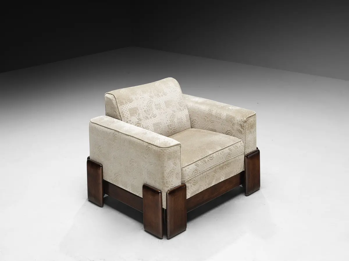 Post-Modern Italian Lounge Chair In Wood And Creme Colored Velvet Upholstery 1