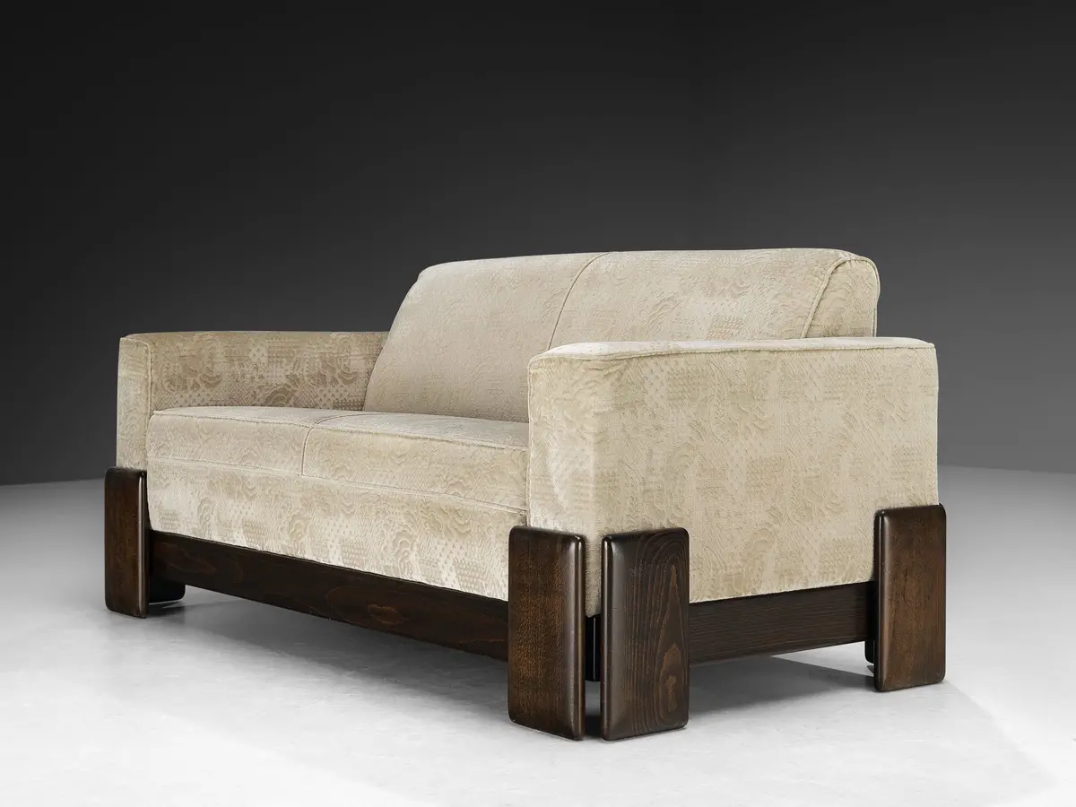 Post-Modern Italian Two Seat Sofa In Wood And Creme Colored Velvet Upholstery 1
