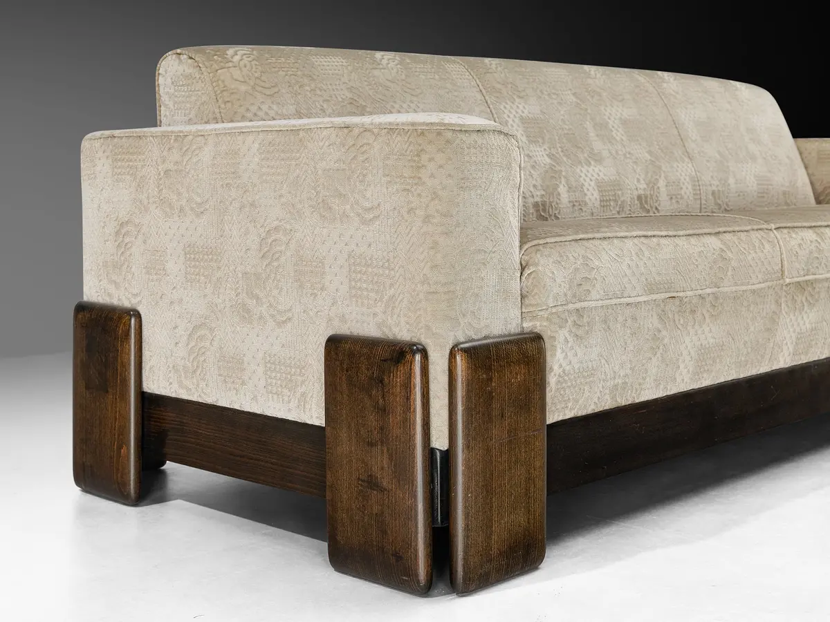 Post-Modern Italian Sofa In Wood And Creme Colored Velvet Upholstery 1
