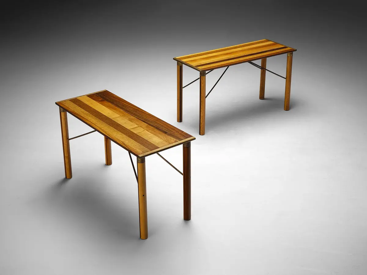 Afra & Tobia Scarpa 'Benetton' Consoles In Mixed Wood And Brass 1