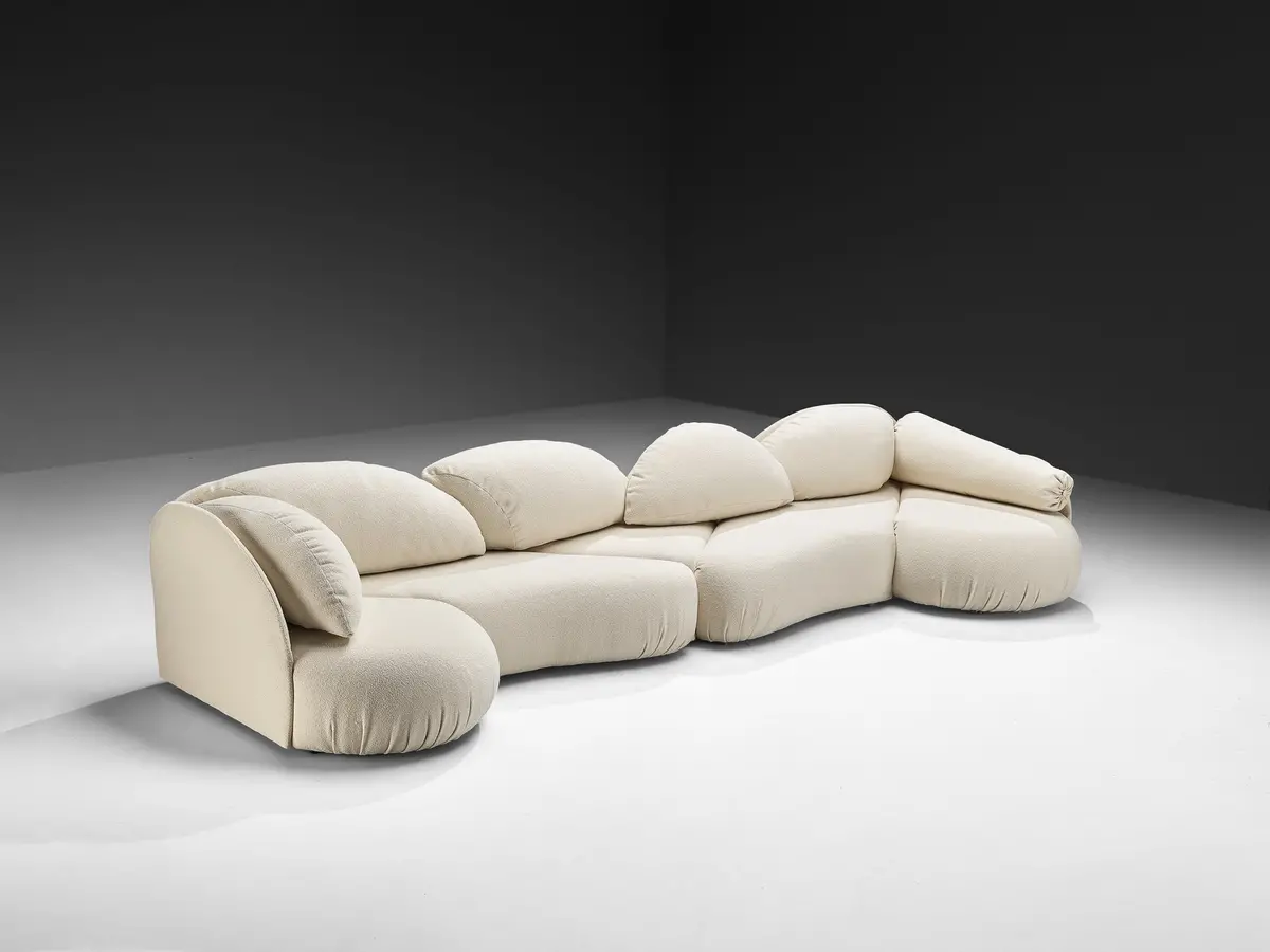Hans Hopfer For Roche Bobios Post-Modern Croissant Sofa In Off-White Fabric 1