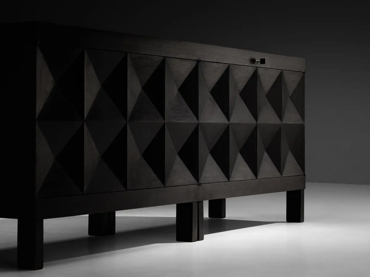 Belgian Sideboard In Black Lacquered Oak With Graphical Doors 1